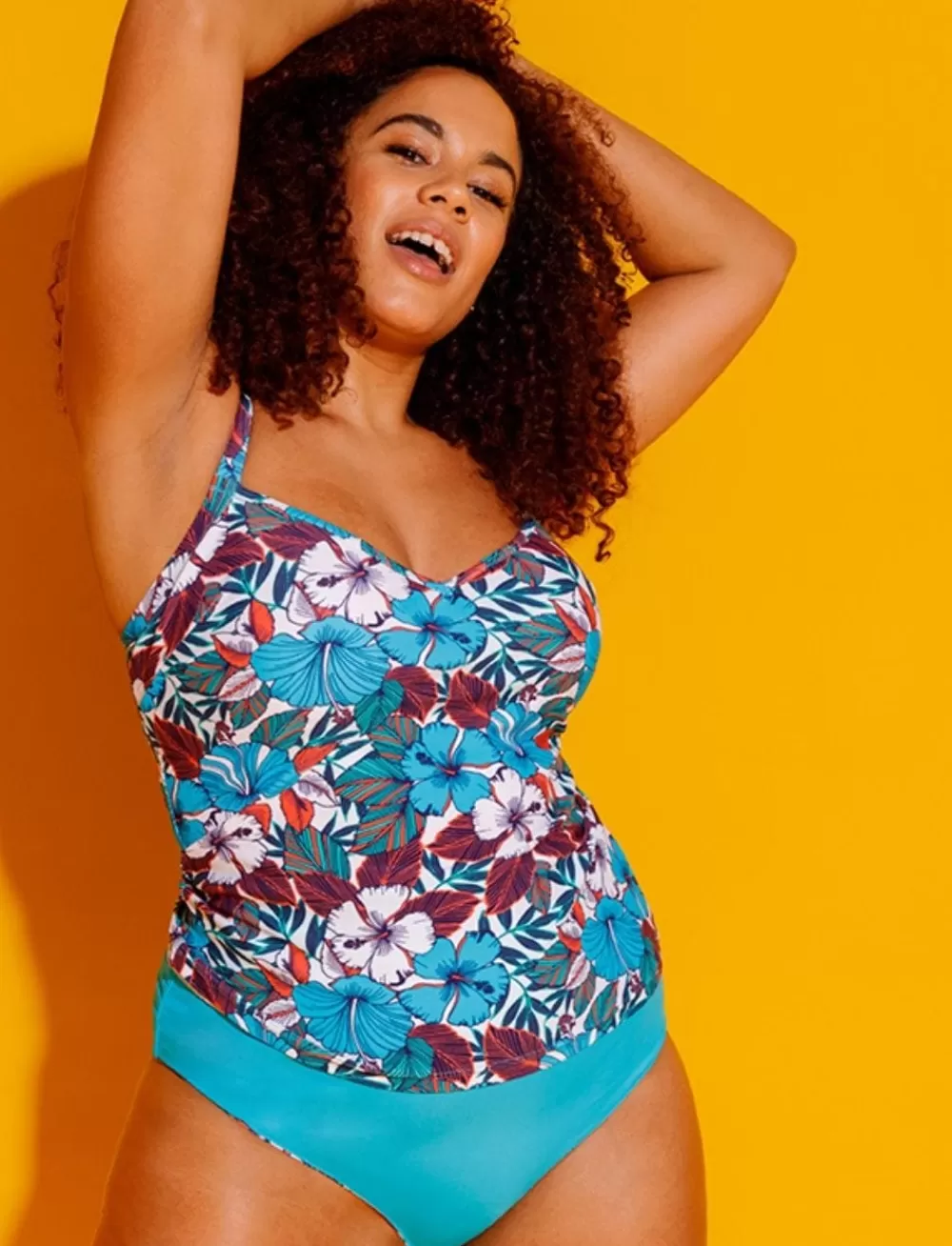 Curvy Kate Balcony | Plus Size Swim<Hibiscus Plunge Tankini Print Mix